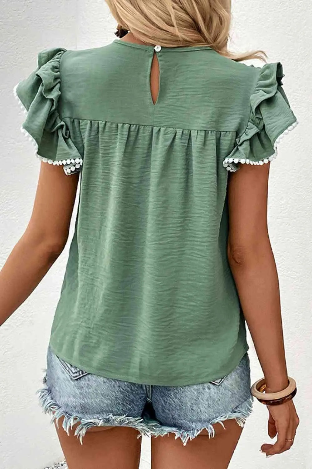 Pleated Detail Flutter Sleeve Blouse Blouses - Tophatter Daily Deals