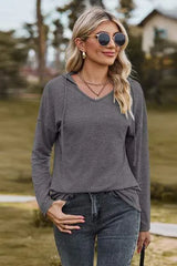 Drawstring Dropped Shoulder Hooded T-Shirt Women's T-Shirts - Tophatter Daily Deals