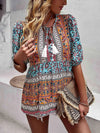 Bohemian Tassel Tie Puff Sleeve Babydoll Blouse Sky Blue Blouses - Tophatter Daily Deals