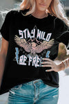 STAY WILD BE FREE Graphic Round Neck Tee Women's T-Shirts - Tophatter Daily Deals