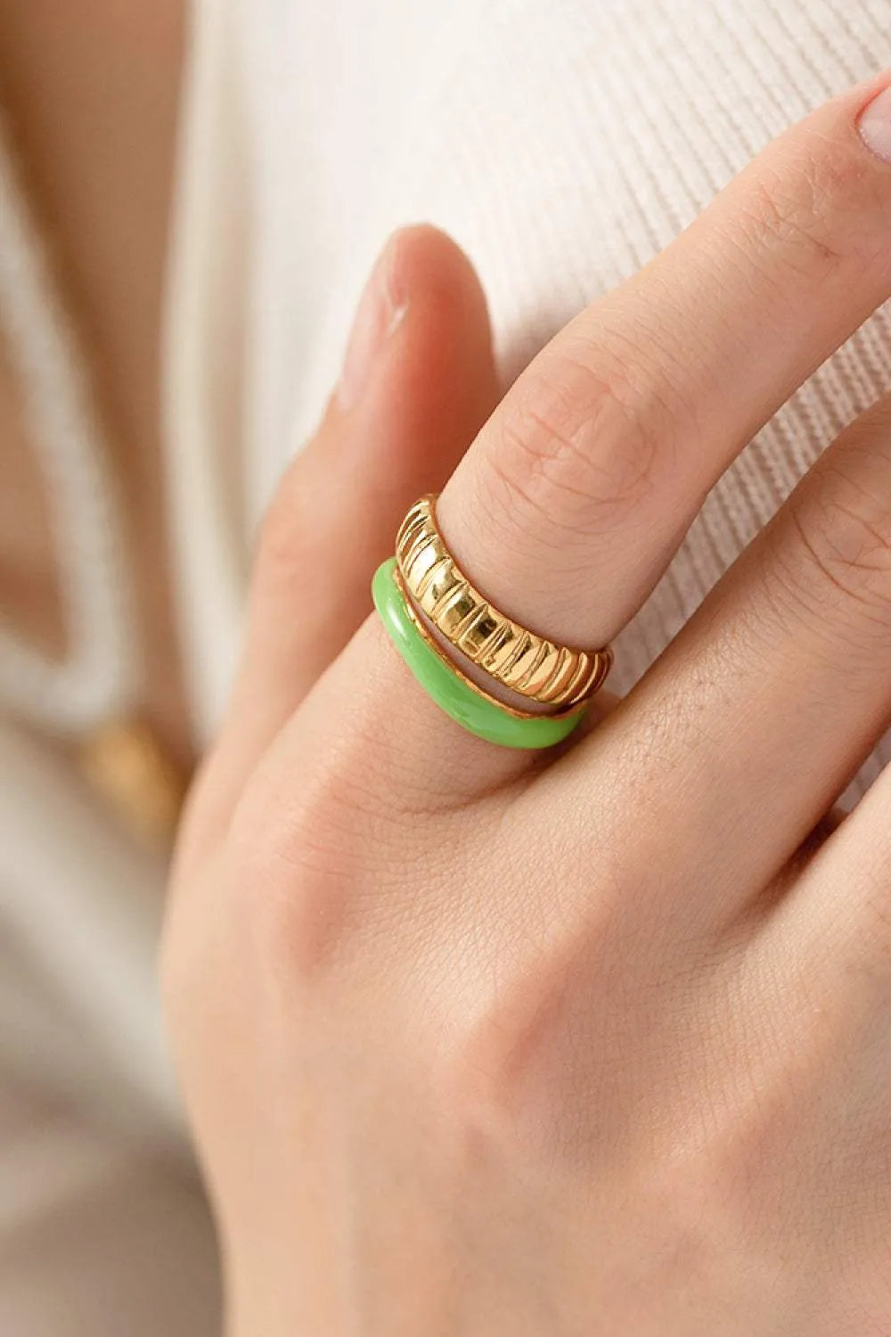 Contrast Stainless Steel Open Ring Gold Green One Size Rings - Tophatter Daily Deals