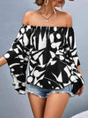 Printed Off-Shoulder Bell Sleeve Blouse Blouses - Tophatter Daily Deals