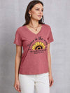 Sunflower V-Neck Short Sleeve T-Shirt Light Mauve Women's T-Shirts - Tophatter Daily Deals