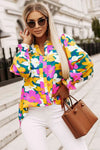 Floral Print Notched Neck Lantern Sleeve Blouse Multicolor Blouses - Tophatter Daily Deals