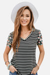 Floral Sleeves Striped T-shirt Women's T-Shirts - Tophatter Daily Deals