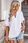 Textured Notched Neck Puff Sleeve Blouse Blouses - Tophatter Daily Deals