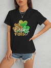 LUCKY VIBES Round Neck Short Sleeve T-Shirt Women's T-Shirts - Tophatter Daily Deals