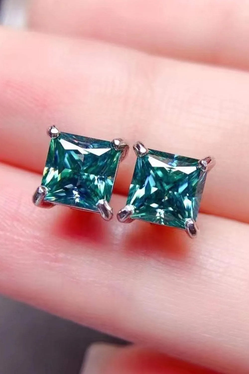 2 Carat Square Moissanite Four-Prong Earrings Moissanite - Tophatter Daily Deals