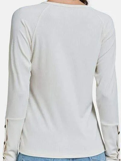 Decorative Button V-Neck Long Sleeve T-Shirt Women's T-Shirts - Tophatter Daily Deals