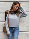 Lace Long Sleeve Round Neck Tee Women's T-Shirts - Tophatter Daily Deals