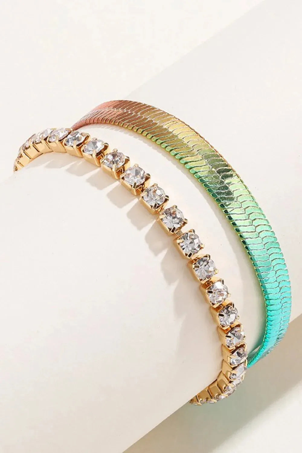 Gradient Herringbone Chain Two-Piece Bracelet Set Bracelets - Tophatter Daily Deals