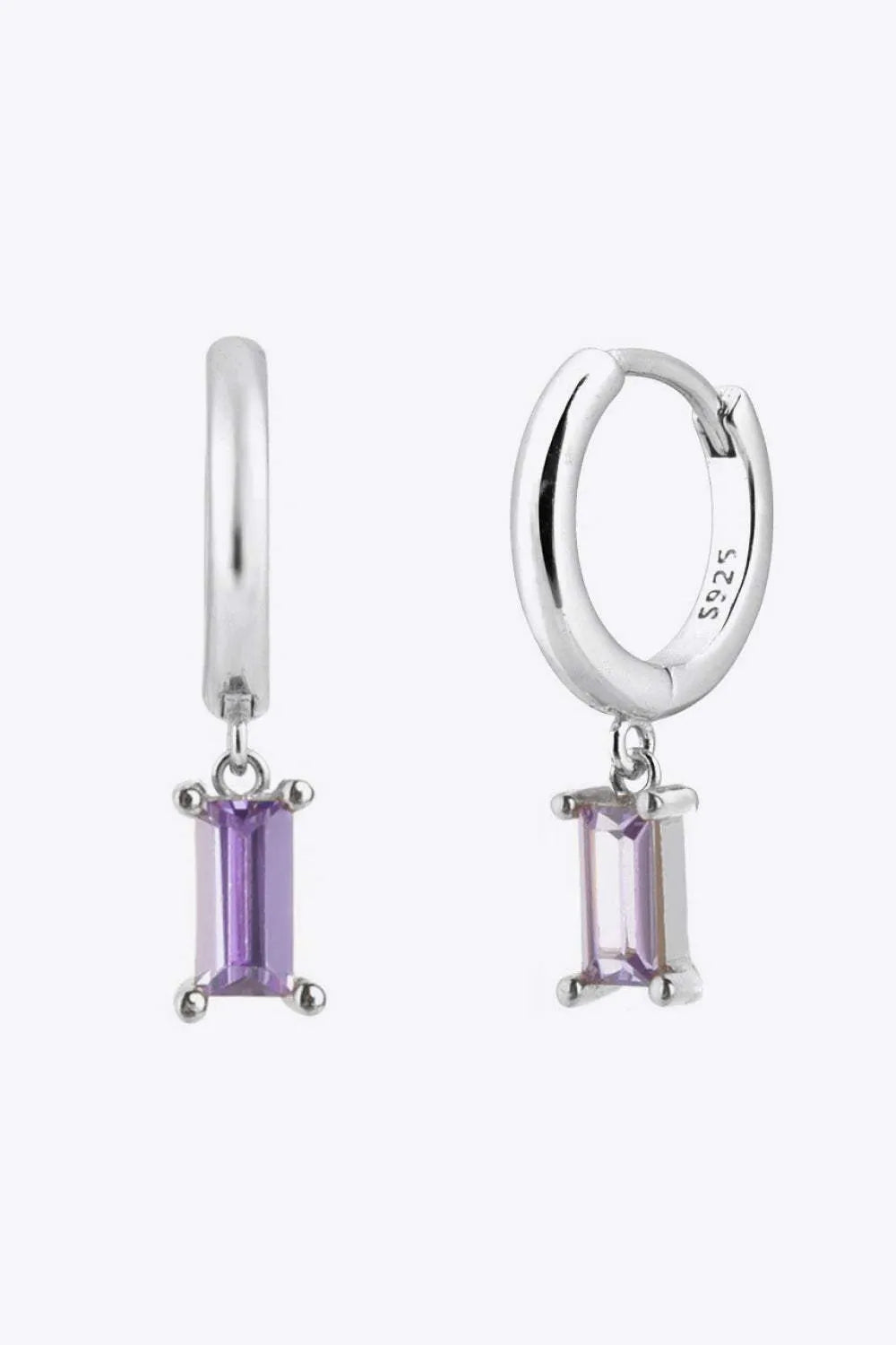 Zircon Huggie Drop Earrings Silver Purple One Size Earrings - Tophatter Daily Deals