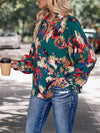 Printed Johnny Collar Long Sleeve Blouse Blouses - Tophatter Daily Deals