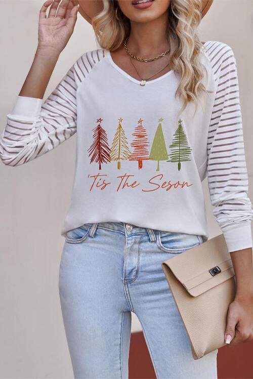 Graphic Striped Long Sleeve T-Shirt Women's T-Shirts - Tophatter Daily Deals