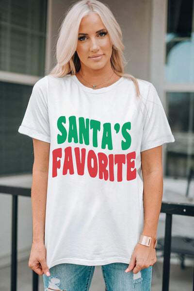 SANTA'S FAVORITE Short Sleeve T-Shirt White Women's T-Shirts - Tophatter Daily Deals