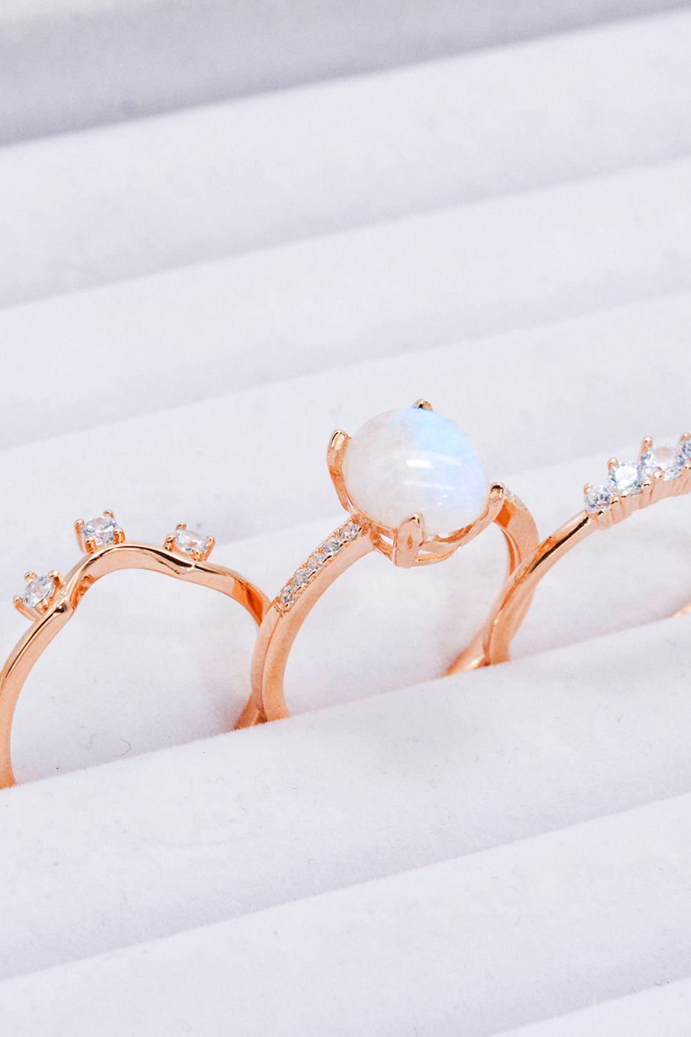 Natural Moonstone and Zircon Three-Piece Ring Set Moonstone - Tophatter Daily Deals