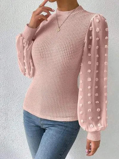 Swiss Dot Waffle-Knit Lantern Sleeve T-Shirt Women's T-Shirts - Tophatter Daily Deals