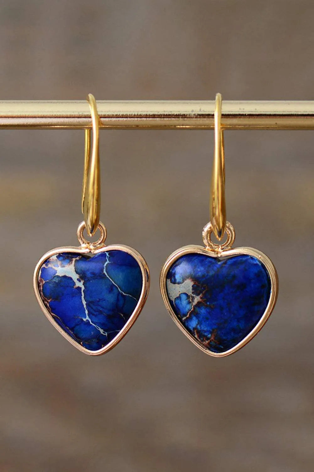 Imperial Jasper Heart Earrings Royal Blue One Size Earrings - Tophatter Daily Deals