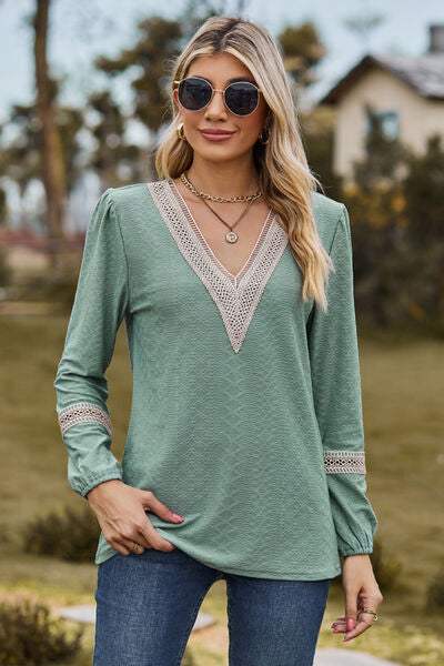 V-Neck Long Sleeve T-Shirt Gum Leaf Women's T-Shirts - Tophatter Daily Deals