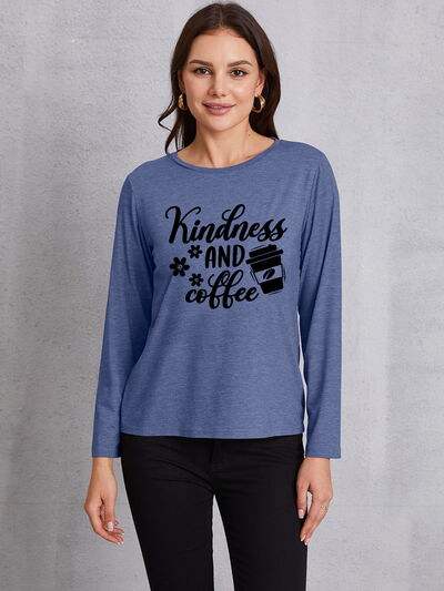 KINDNESS AND COFFEE Round Neck T-Shirt Dusty Blue Women's T-Shirts - Tophatter Daily Deals