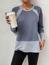 Waffle-Knit Round Neck Raglan Sleeve Tee Cloudy Blue Women's T-Shirts - Tophatter Daily Deals