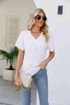 V-Neck Crisscross Short Sleeve Tee White Women's T-Shirts - Tophatter Daily Deals