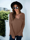 Plunge Slit T-Shirt with Pocket Women's T-Shirts - Tophatter Daily Deals