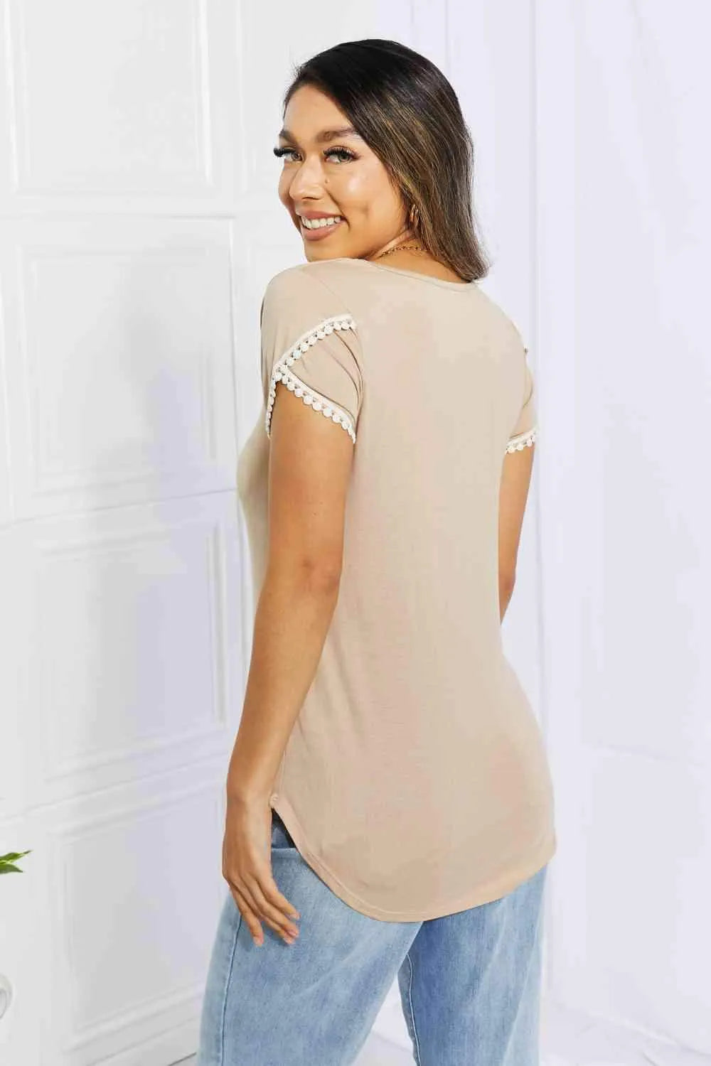 BOMBOM Center Street Sweet Crochet Detail Tulip Sleeve Top Women's T-Shirts - Tophatter Daily Deals