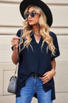 Notched Side Slit Cuffed Blouse Navy Blouses - Tophatter Daily Deals