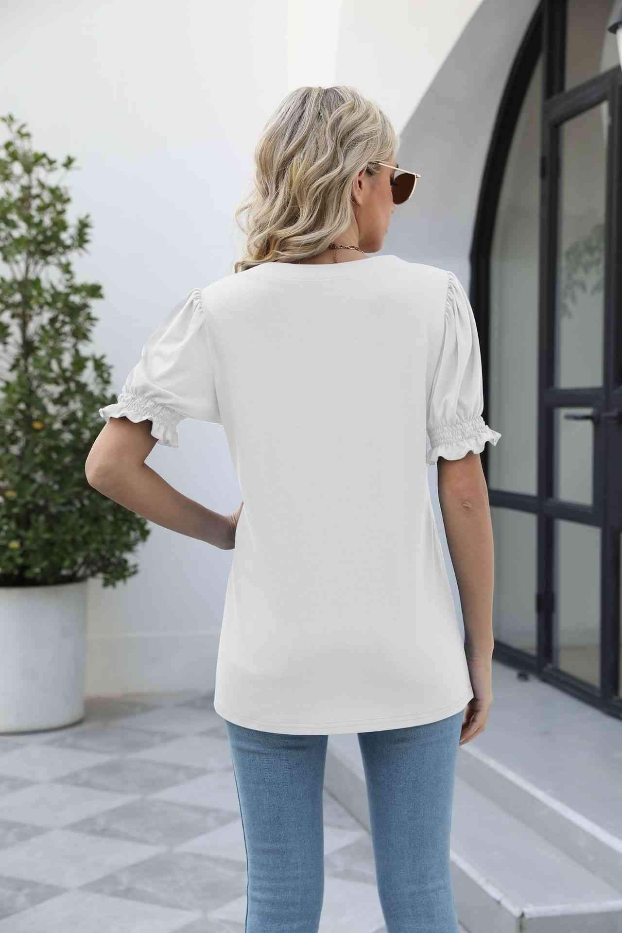 Square Neck Flounce Sleeve Top Blouses - Tophatter Daily Deals