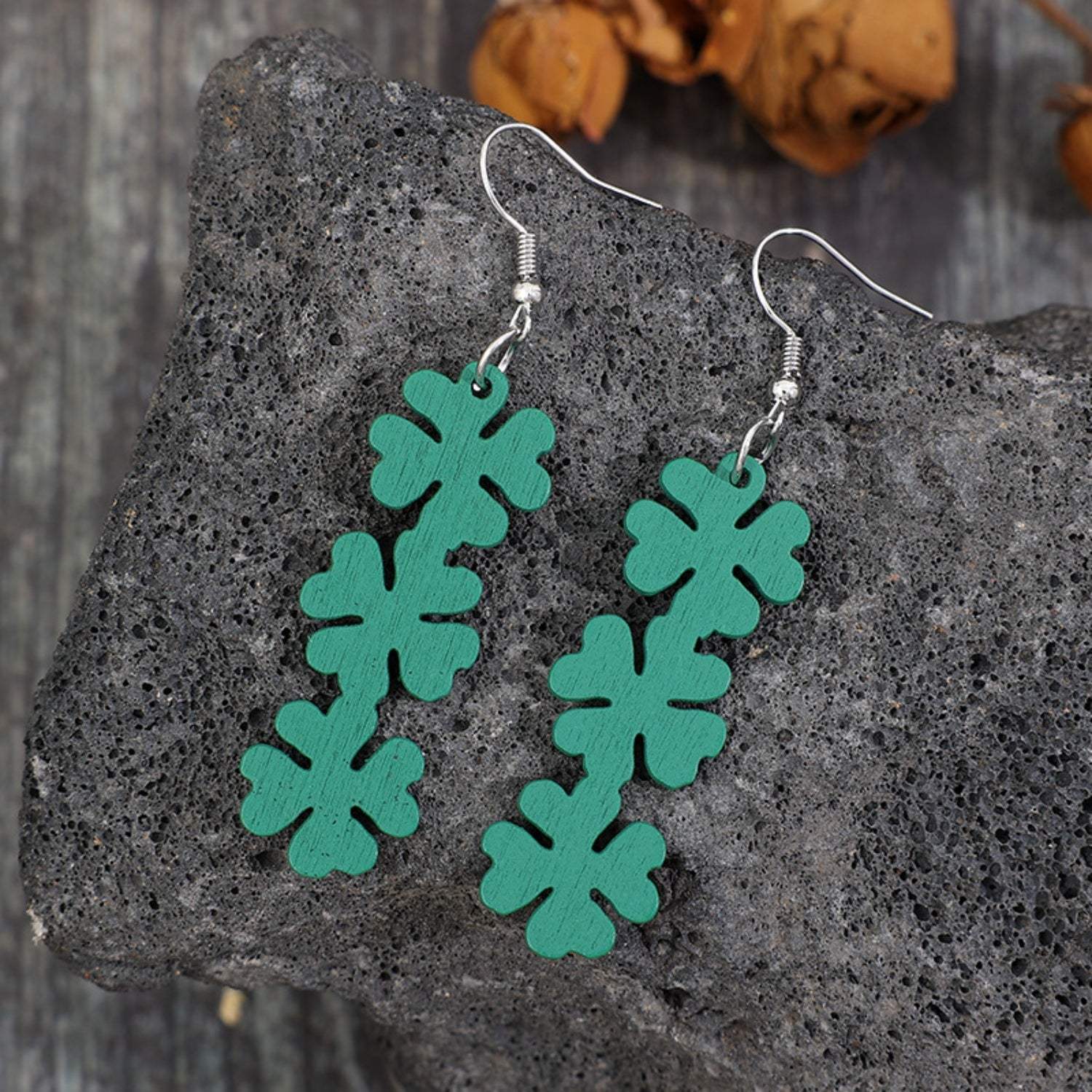 Lucky Clover Wooden Dangle Earrings Teal One Size Earrings - Tophatter Daily Deals