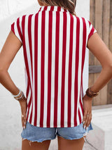 Striped Notched Neck Cap Sleeve Blouse Blouses - Tophatter Daily Deals