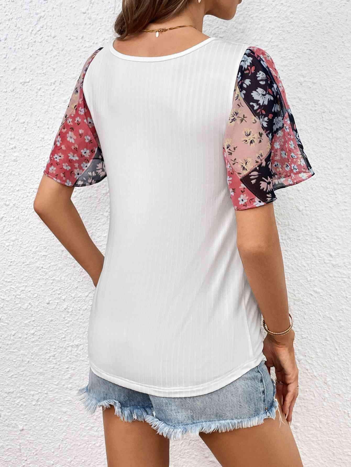 Printed Puff Sleeve Round Neck Tee Women's T-Shirts - Tophatter Daily Deals