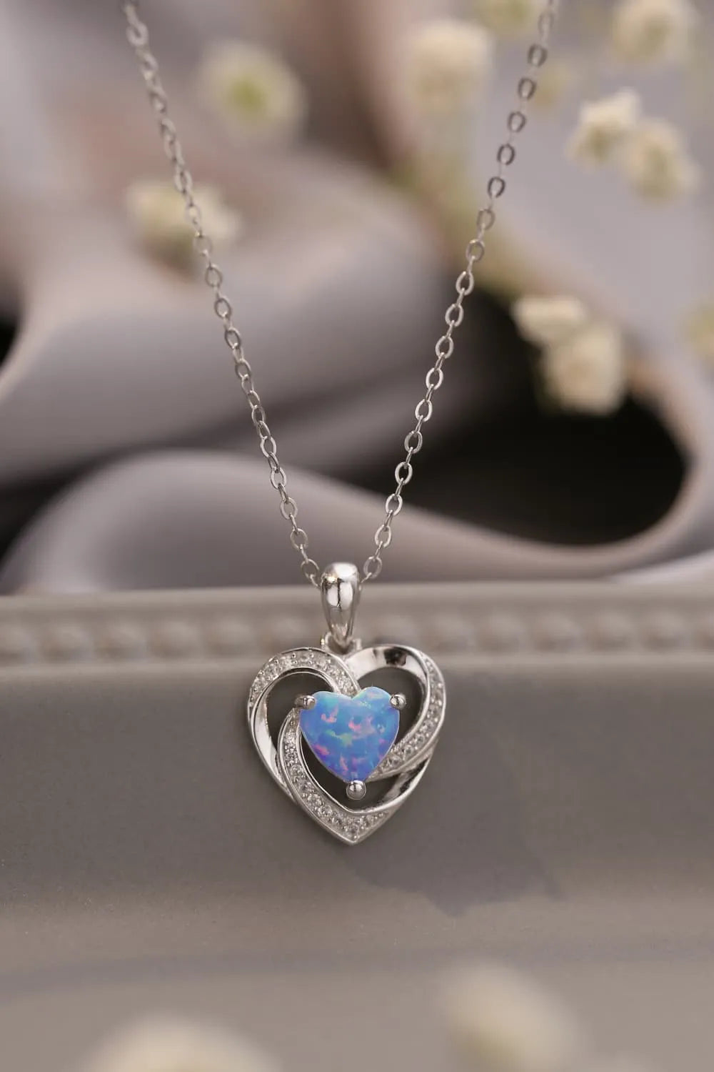 Opal Heart Pendant Necklace Sky Blue One Size Opal - Tophatter Daily Deals