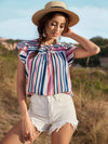 Striped Flutter Sleeve Tied Blouse Blouses - Tophatter Daily Deals