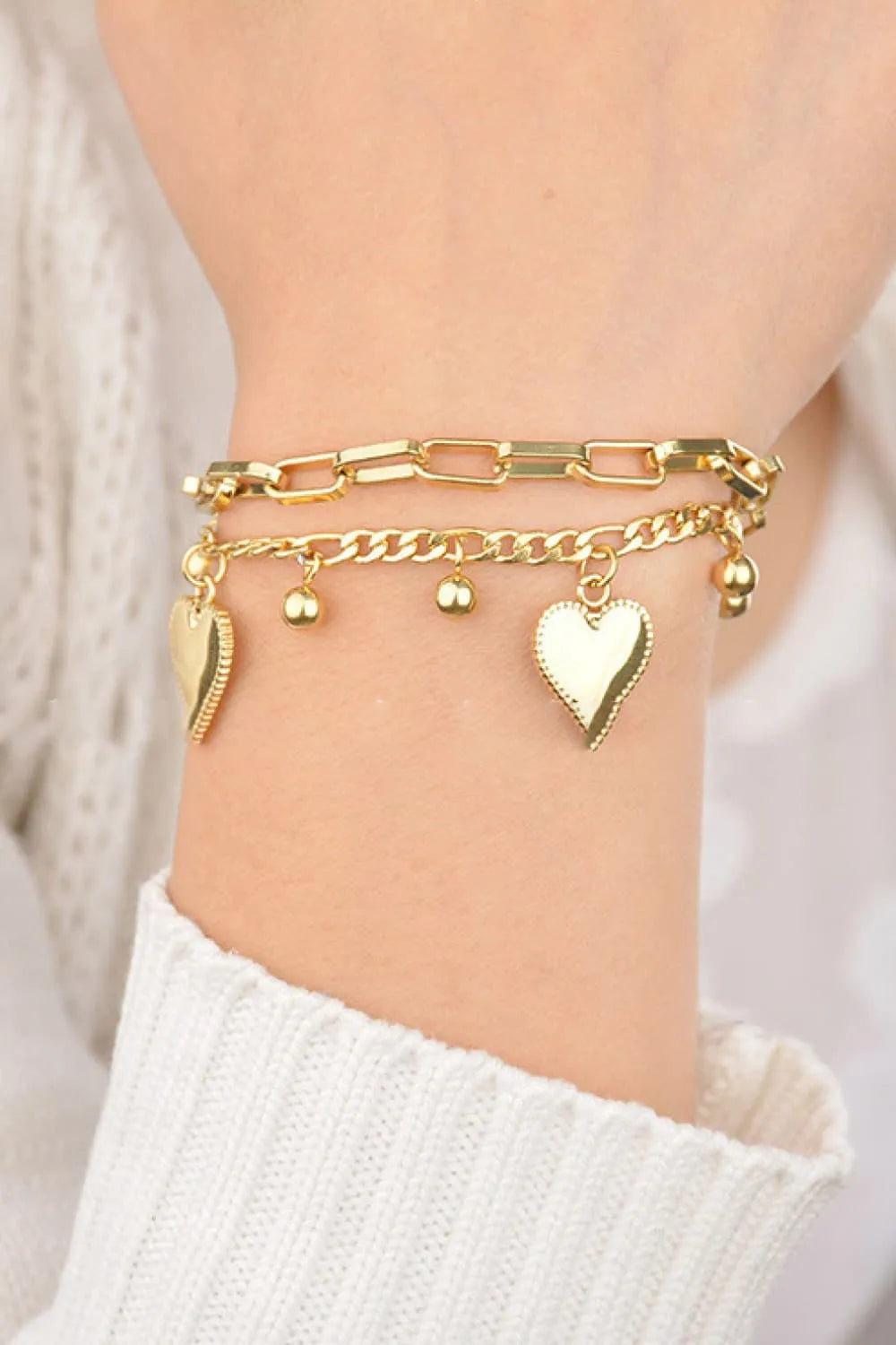 Heart Charm Stainless Steel Bracelet Gold One Size Bracelets - Tophatter Daily Deals