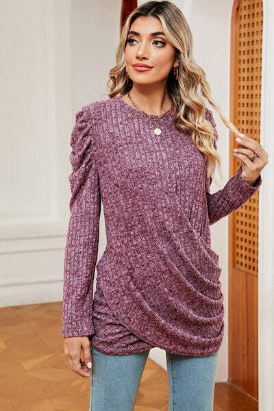 Round Neck Puff Sleeve T-Shirt Women's T-Shirts - Tophatter Daily Deals