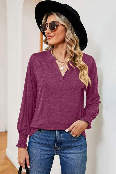 Notched Lantern Sleeve T-Shirt Women's T-Shirts - Tophatter Daily Deals