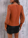 Swiss Dot Lantern Sleeve Round Neck Blouse Blouses - Tophatter Daily Deals