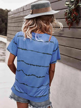 Waveform Print Round Neck Tee Women's T-Shirts - Tophatter Daily Deals
