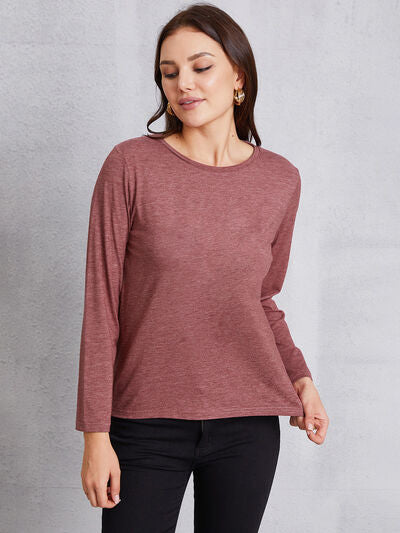 Round Neck Long Sleeve T-shirt Women's T-Shirts - Tophatter Daily Deals