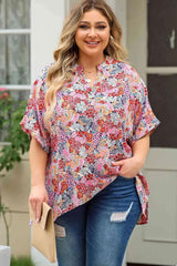 Plus Size Printed Notched Neck Half Sleeve Top Women's T-Shirts - Tophatter Daily Deals