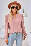 V-Neck Puff Sleeve Blouse Dusty Pink Blouses - Tophatter Daily Deals