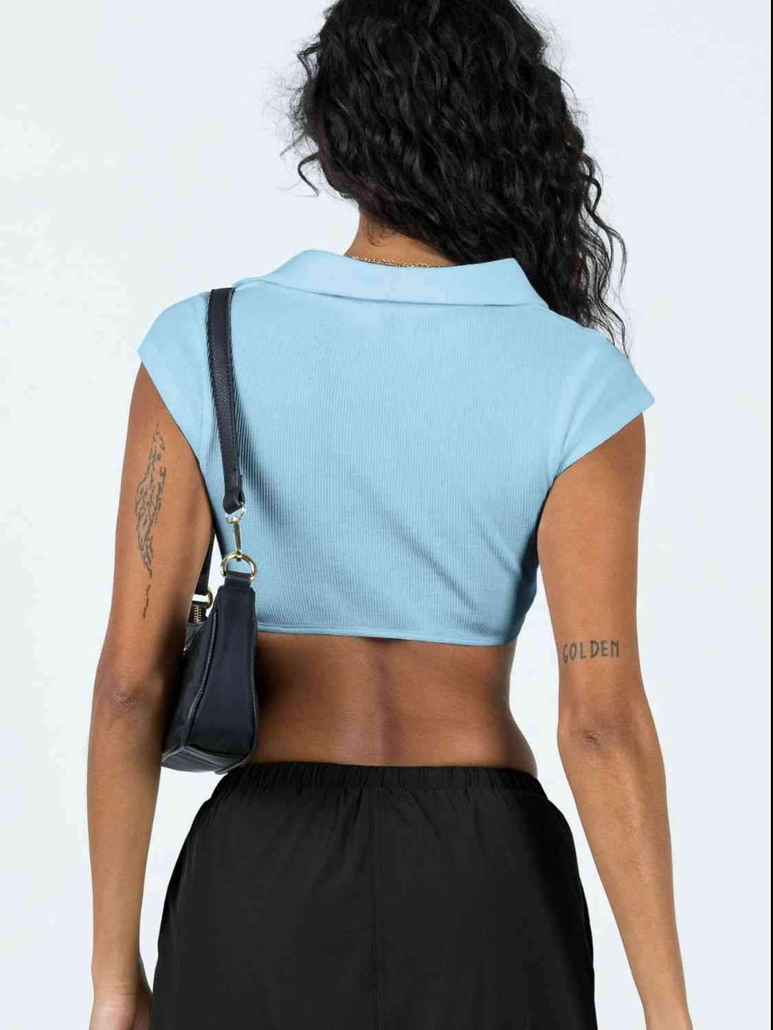 Johnny Collar Cropped Top Blouses - Tophatter Daily Deals