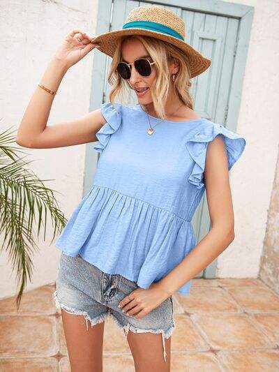 Lace Detail Round Neck Peplum T-Shirt Women's T-Shirts - Tophatter Daily Deals