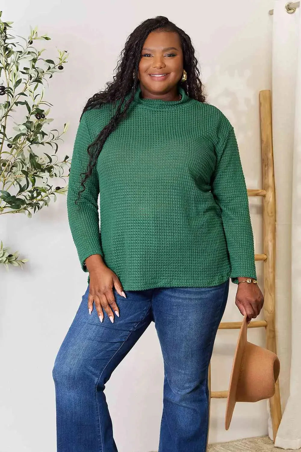 Culture Code Full Size Dropped Shoulder Long Sleeve Slit Blouse Blouses - Tophatter Daily Deals