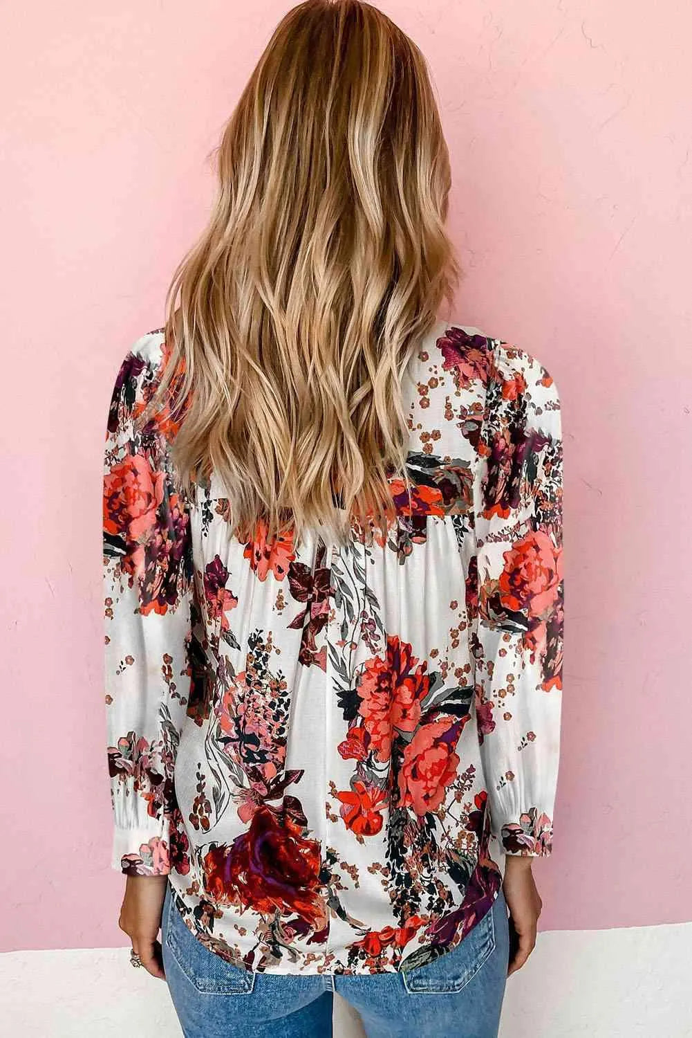 Floral Print Round Neck Long Sleeve Blouse Blouses - Tophatter Daily Deals