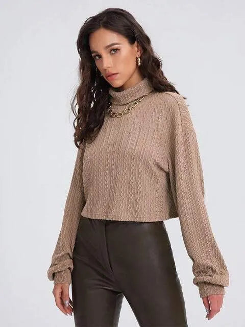 Turtleneck Long Sleeve Top Camel Blouses - Tophatter Daily Deals