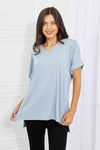 Zenana Simply Comfy Full Size V-Neck Loose Fit T-Shirt in Blue Women's T-Shirts - Tophatter Daily Deals