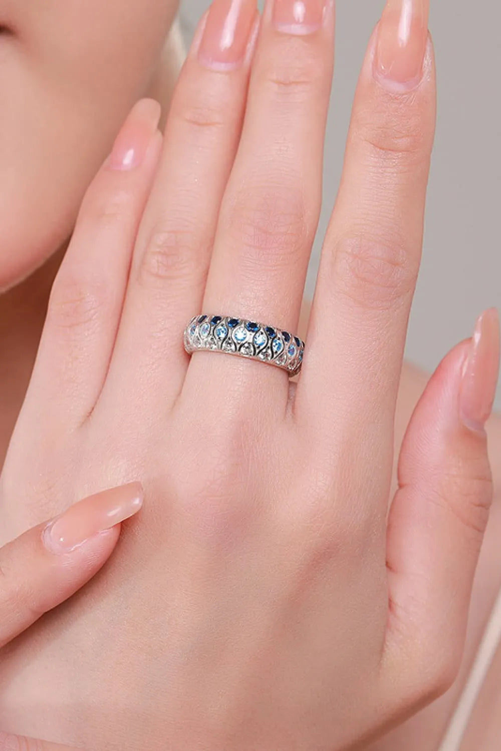 925 Sterling Silver Triple Row Zircon Ring Rings - Tophatter Daily Deals